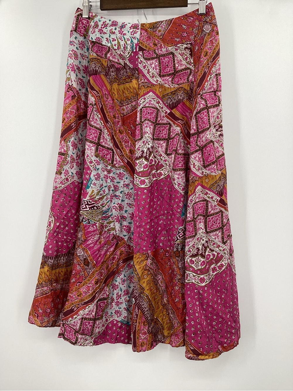 Dana Buchman Silk Pink and Gold Patchwork A-Line Midi Skirt - Picture 2 of 10